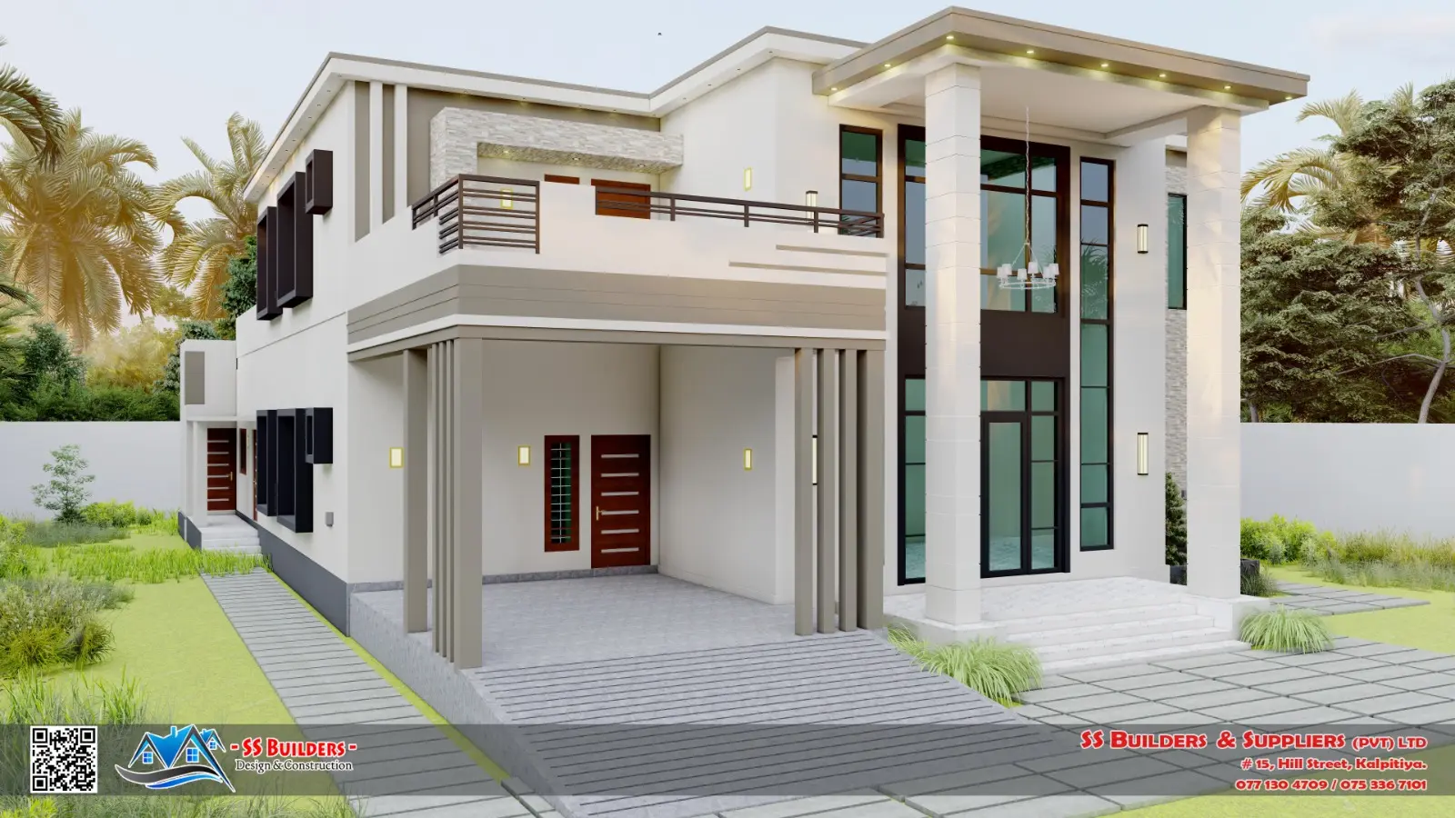 SS Builders luxury two-storey residence driveway view in Sri Lanka