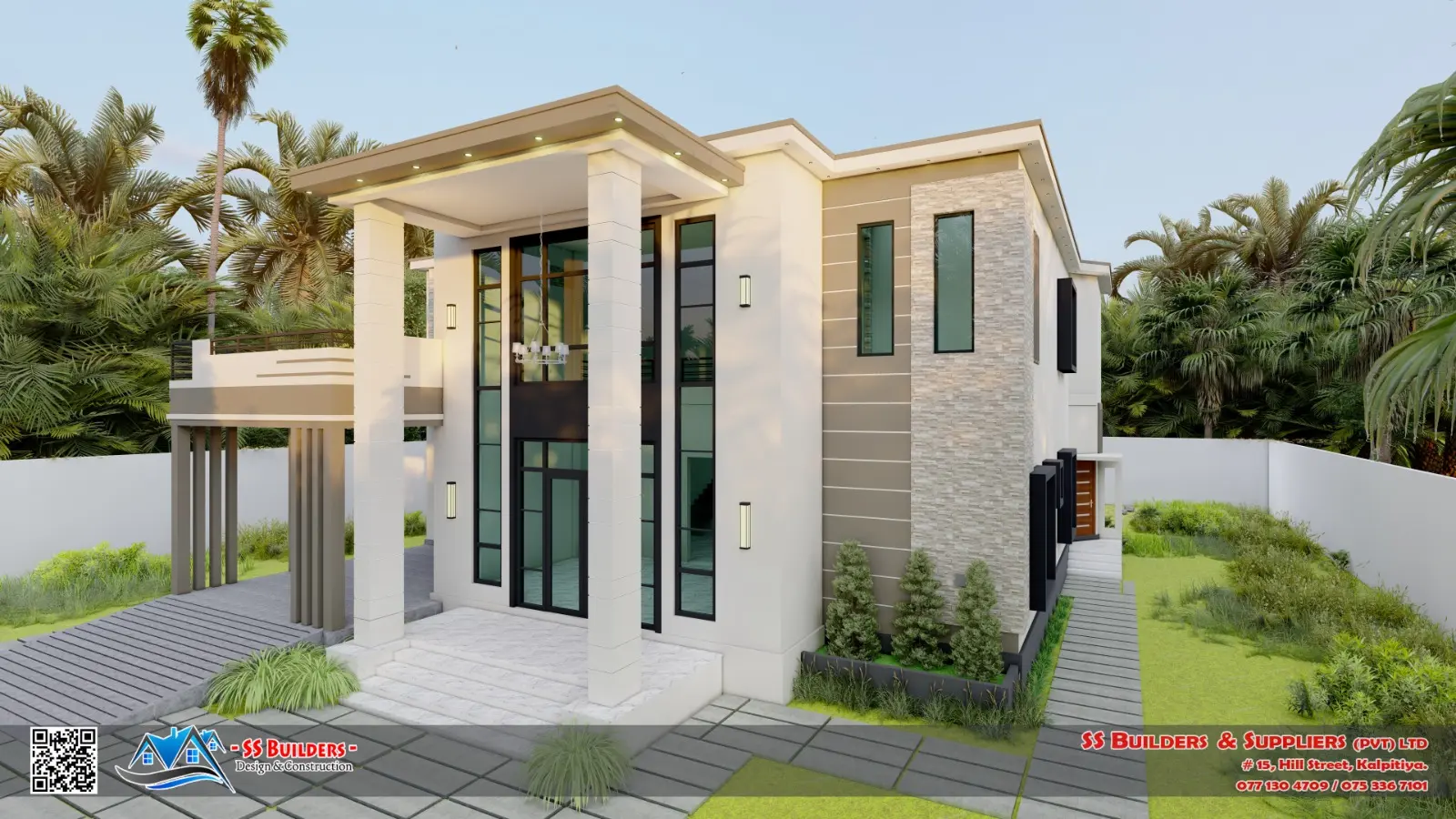 SS Builders luxury two-storey residence side elevation in Sri Lanka