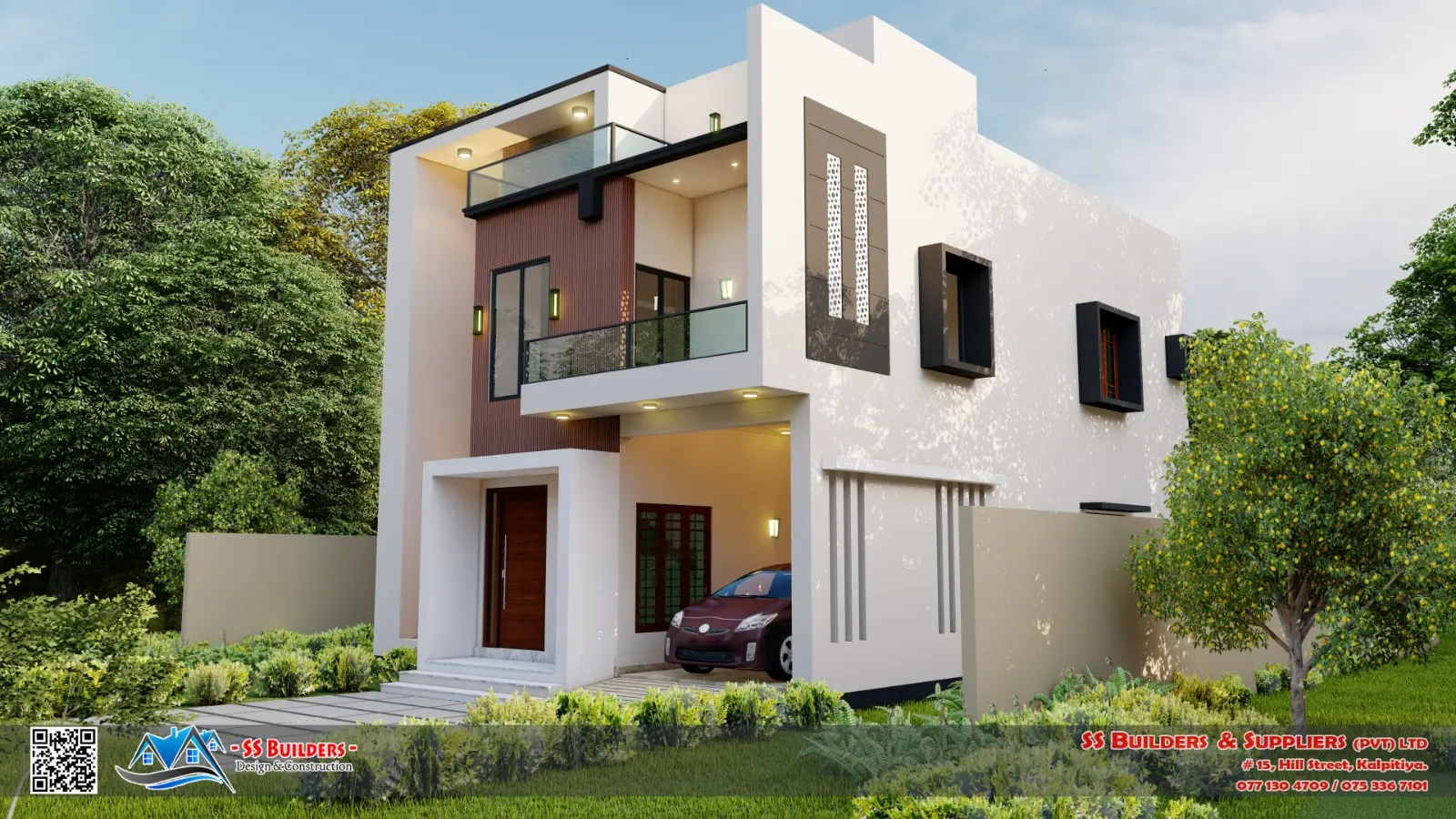 SS Builders compact two-storey residence upper facade in Sri Lanka