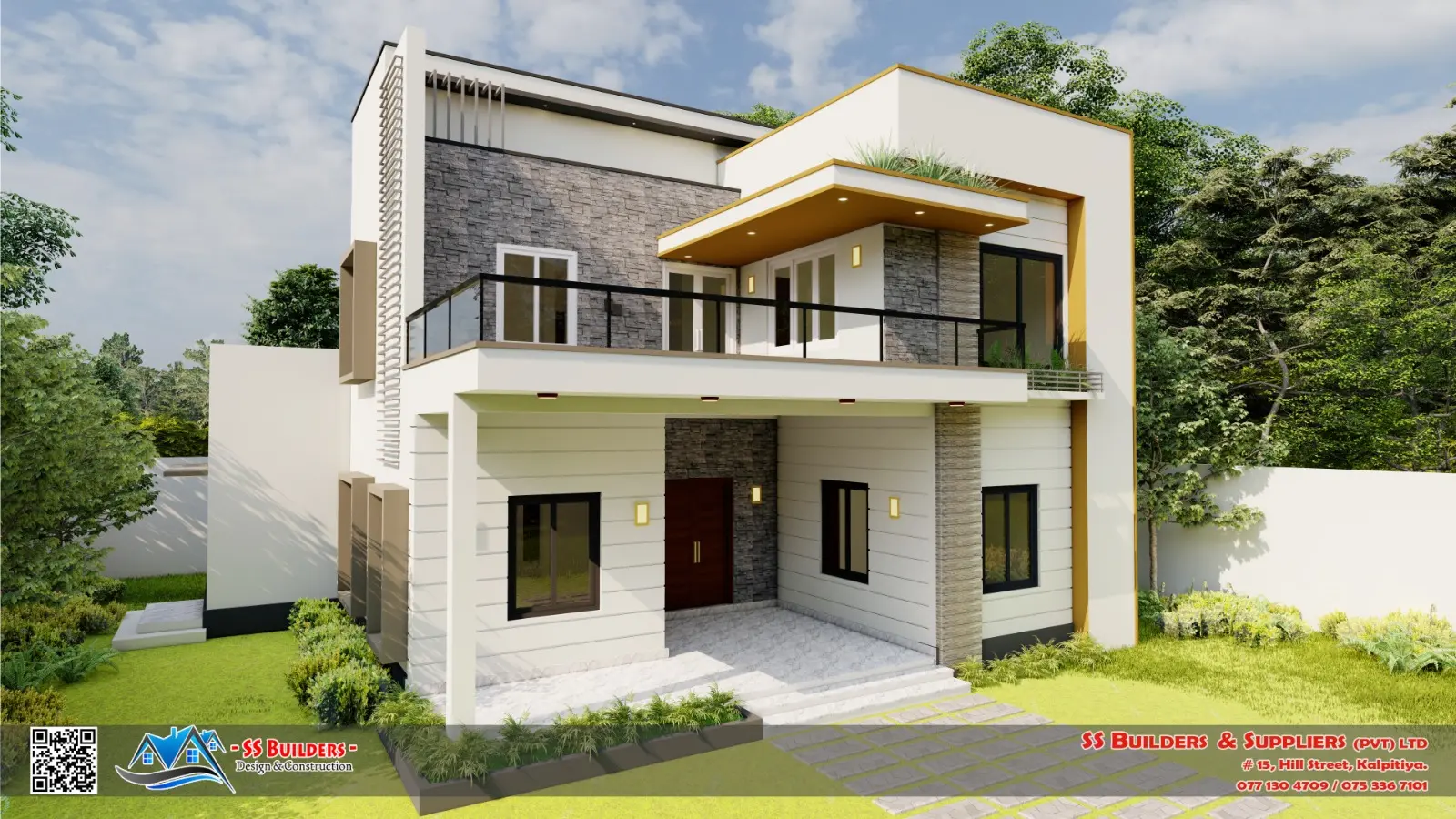 SS Builders stone-facade two-storey residence in Sri Lanka